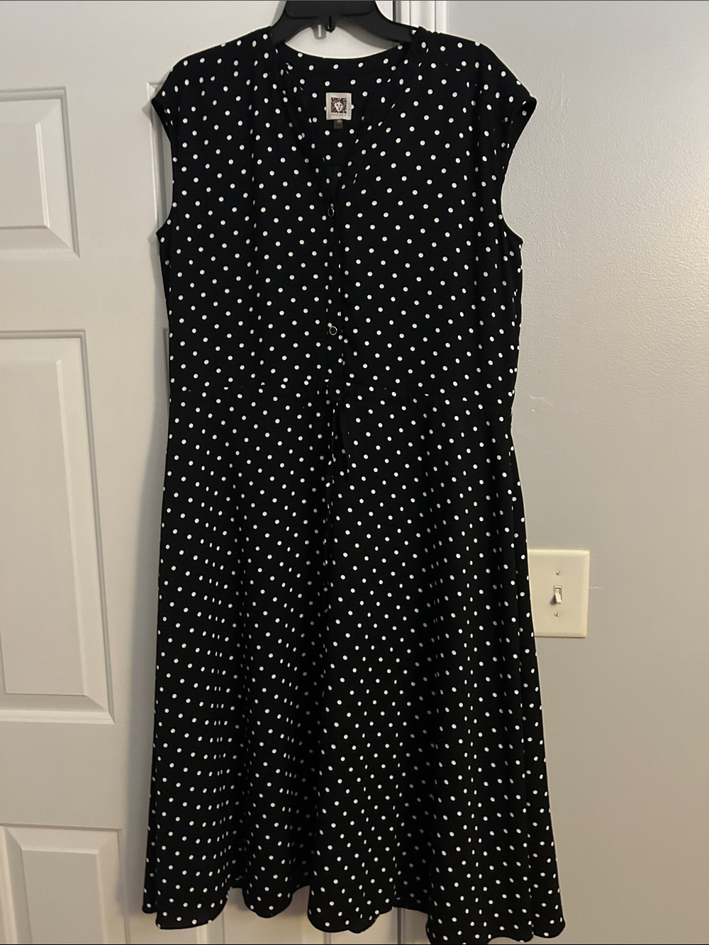 Black Polka Dot A-Line Dress with Buttons pockets  Ann Klein dress